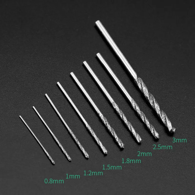 5Pcs 0.8~3mm Diamond Coated Twist Drill Suitable for drilling in jewelry, ceramics, glass, and semiconductor materials.