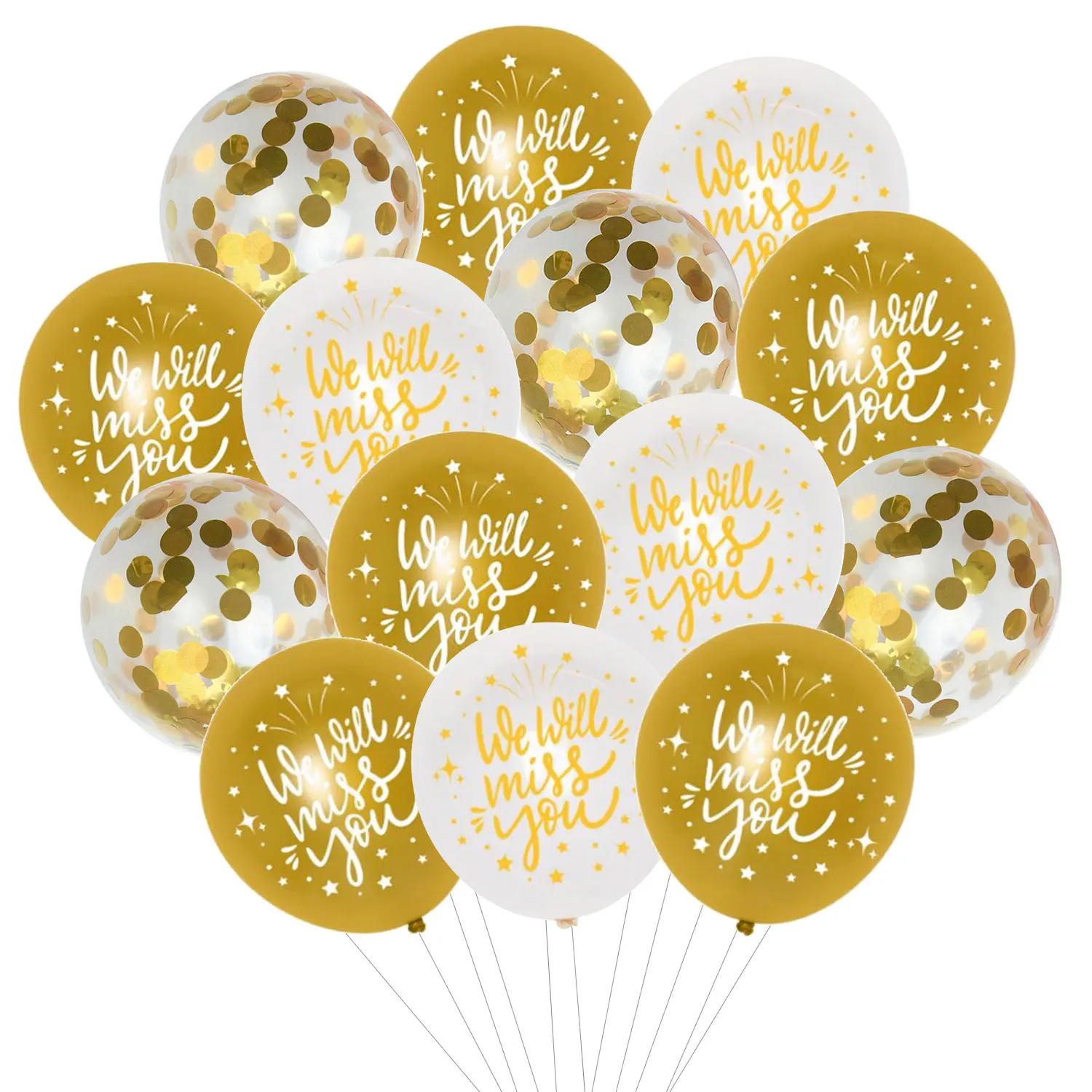 20pcs Golden We Will Miss You Theme Print Balloon for Retirement Leaving Going Away Party Decoration