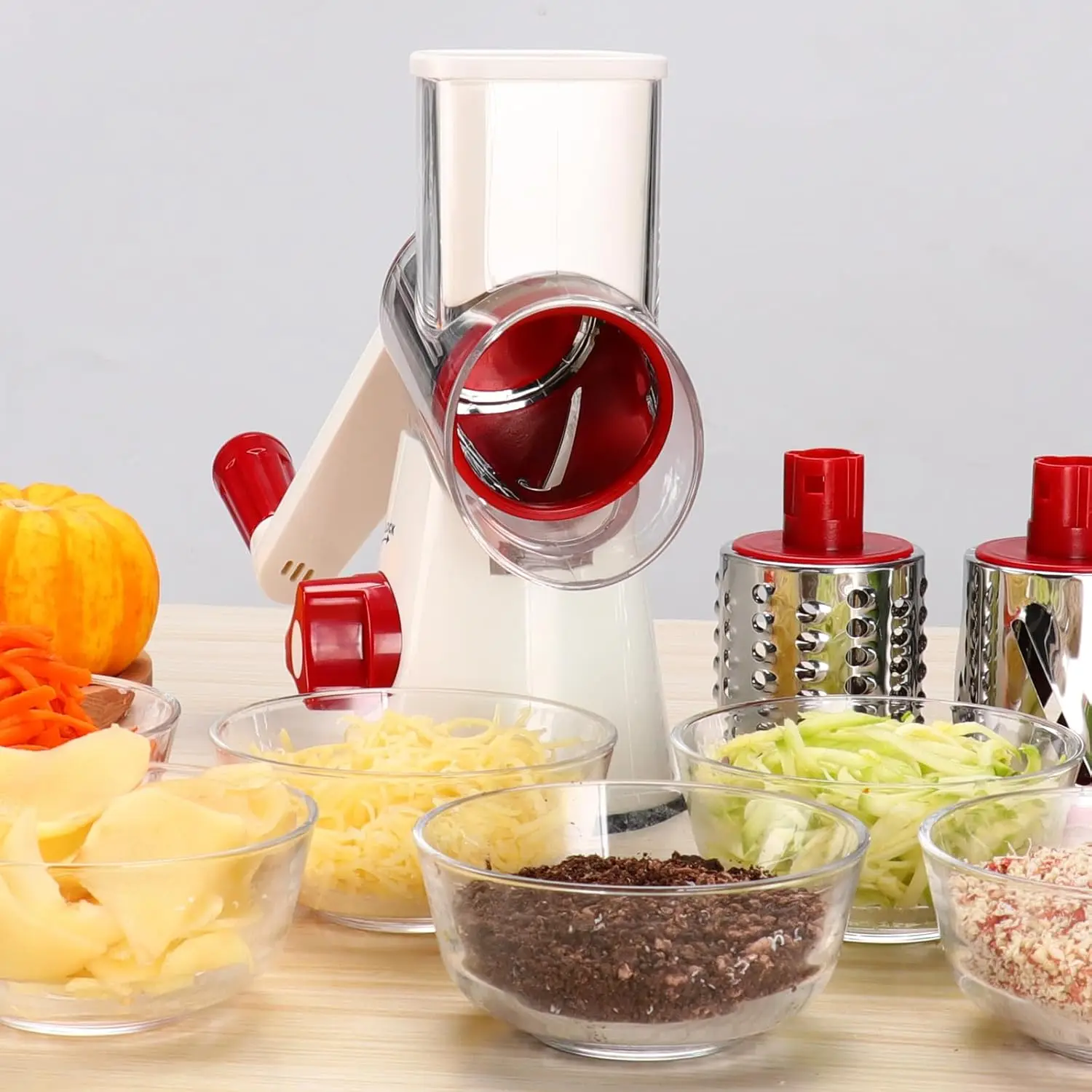 

Vegetable Chopper, Round Wide Line Slicer Cheese Shredder Vegetable Slicer Walnut Grinder, Manual Rotary