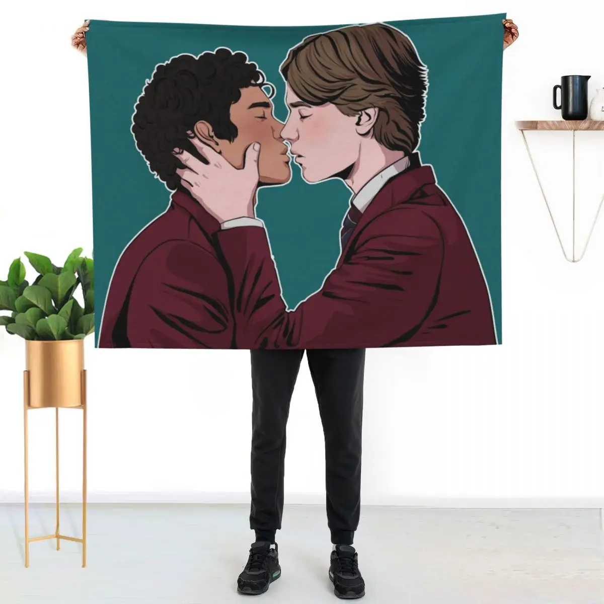 Prince Wilhelm and Simon kissing Young Royals Edvin Ryding Omar Rudberg Throw Blanket Multi-Purpose Hair Blankets