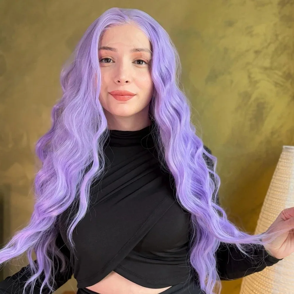 الضوء الأرجواني مجعد الدانتيل الباروكة الأمامية فضفاضة موجة عميقة شعر مستعار أمامي شعري طبيعي 13x4 HD الدانتيل الباروكة الاصطناعية تأثيري ل Wemon