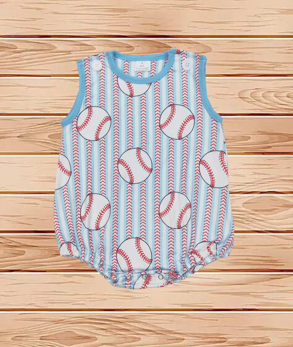 

4.4 Wholesale western boutique onesies Newborn toddler Baby Infant Boys Baseball Stripes Sleeveless Rompers