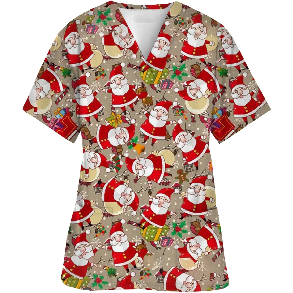 2024 Women V Neck Shirt Princess Print Scrubs Tops Beauty Salon Uniform Medical Top Hospital Nurse Working Blouse Lab Unifroms