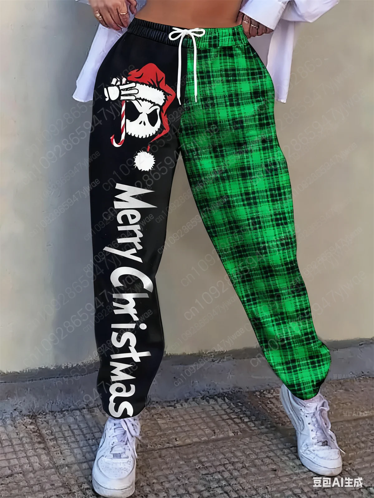 مهرجان المرأة عيد الميلاد جاك Skellington طباعة ركض السراويل مرونة الخصر مريحة للتنفس السراويل الرياضية الخريف السراويل #2