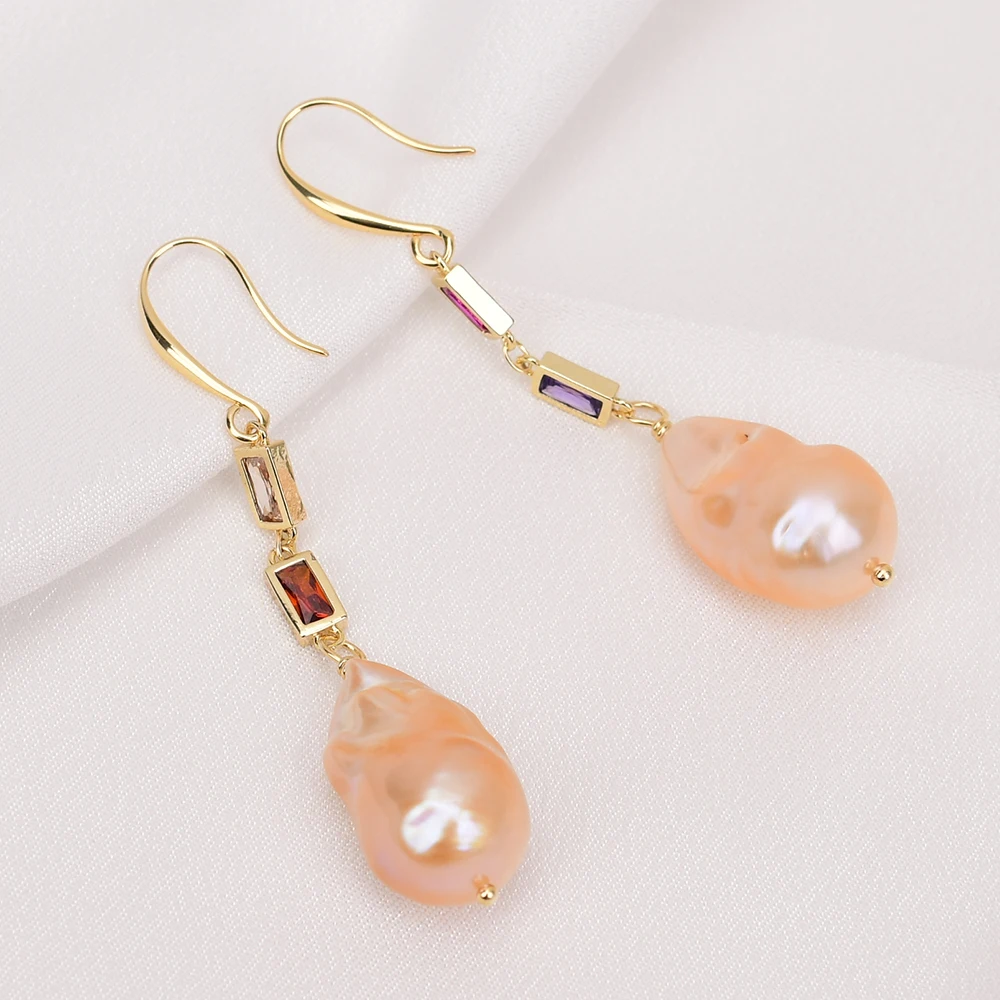 

GG Natural Cultured Pink Keshi Pearl Cz Pave Chain Dangle Lever Back Earrings Classic For Women