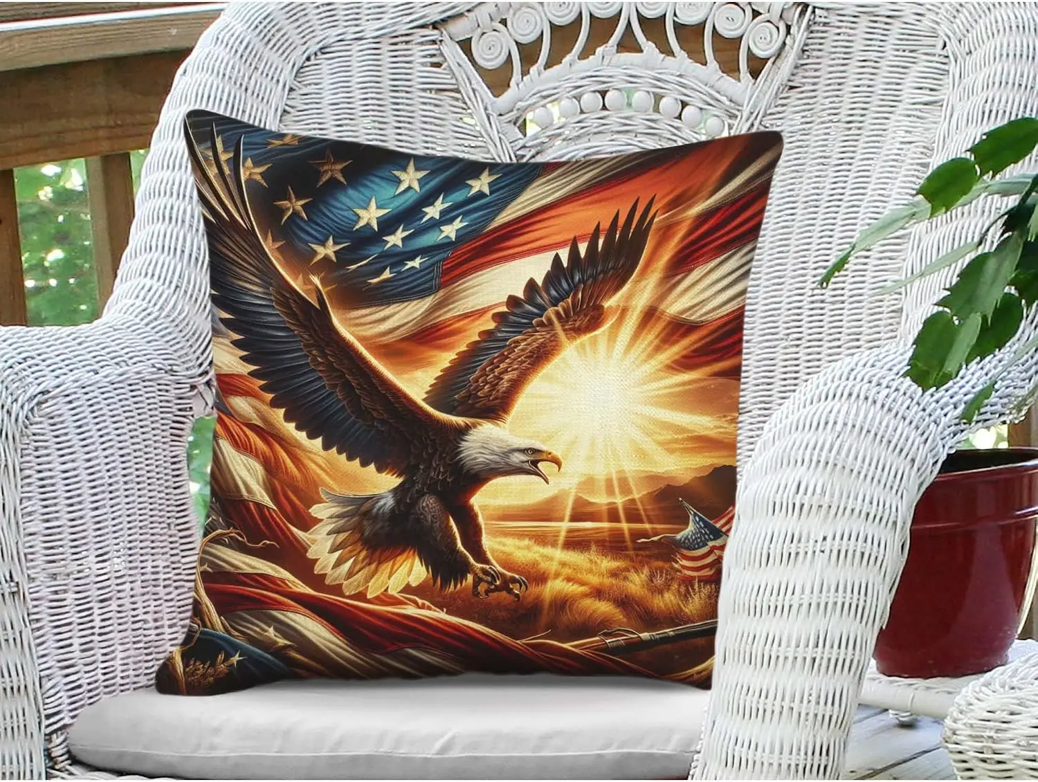 American Eagle Flag Pillowcase Cushion Cover Patriotic USA Decor Stars Stripes 45x45cm Home Accent Gift
