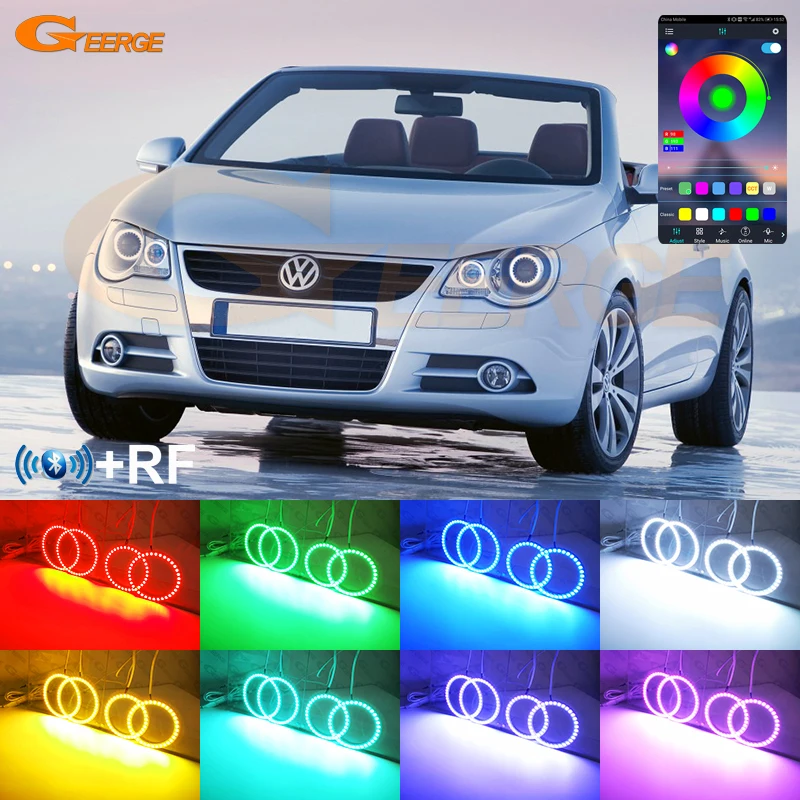 For VOLKSWAGEN VW EOS 1F 2006 - 2011 Bluetooth App RF Remote Ultra Bright Multi Color RGB Led Angel Eyes Kit Halo Rings