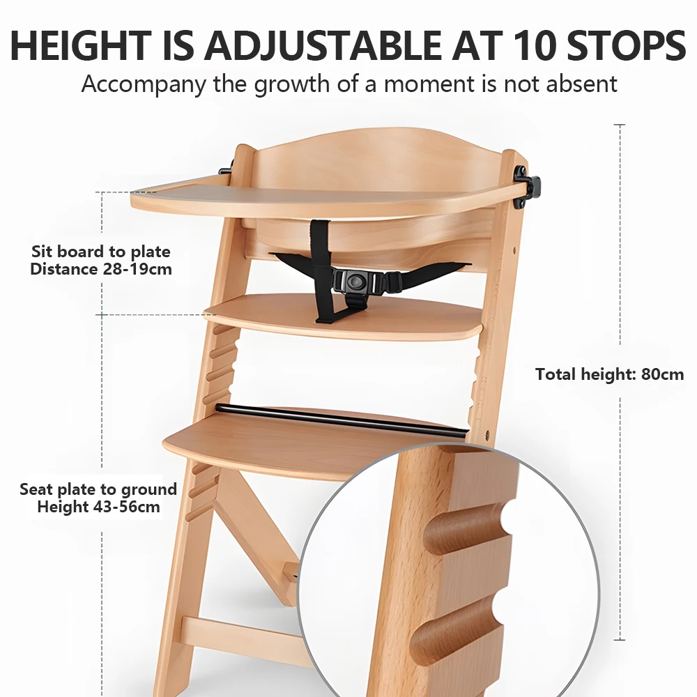 Solid wood baby feeding chair Solid wood baby dining chair Baby chair with tray Multi functional baby chair Growth chair