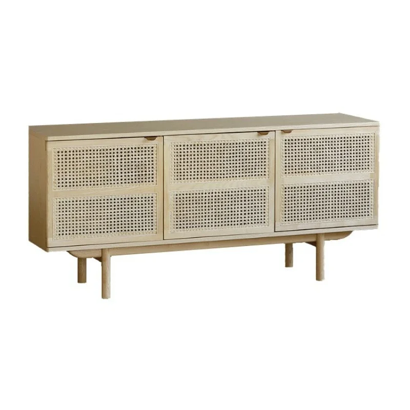

Nordic solid wood rattan dining room entrance cabinet, tea drawer, modern simple log storage cabinet