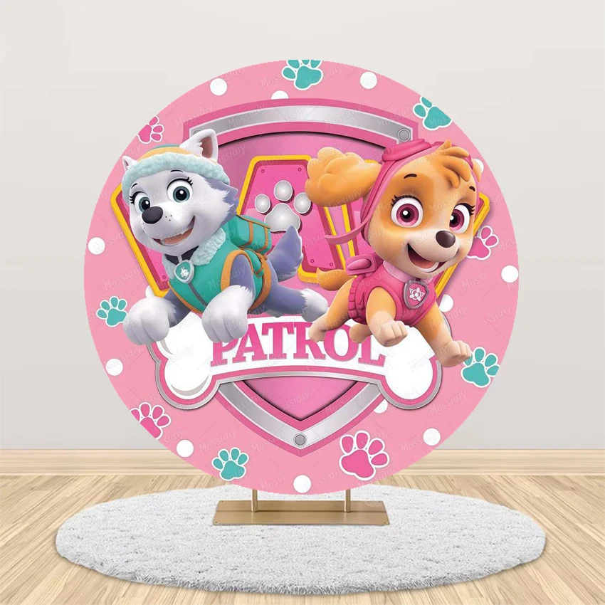 Paw Patrol Round Backdrop Cover for Boys Girls Birthday Party Cartoon Dog Decoration Baby Shower Photography Background Studio