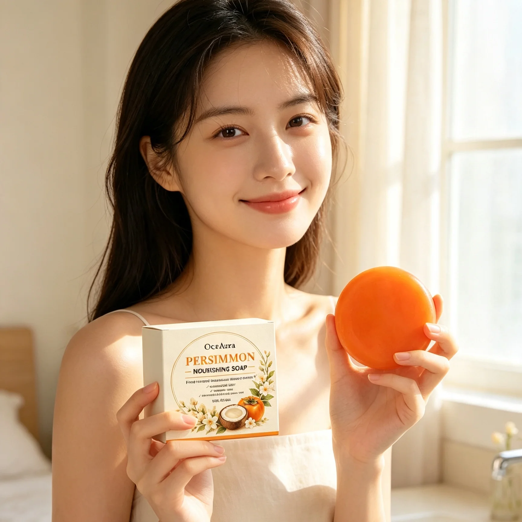 OceAura Persimmon Soap Bar for Body Odor Control Professional Skin Cleaning Fresh Lasting Scent Green Tea Persimmon Body Soap