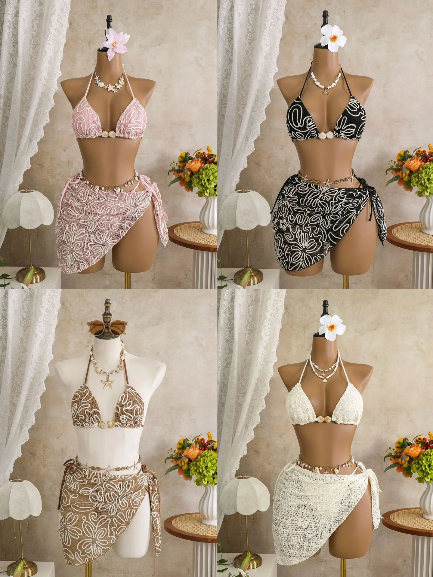 

Sexy Island Vacation Three Piece Bikini Set 2026 Hot Girl Beach Swimsuit for Women Spring Summer Trendy Swimwear
