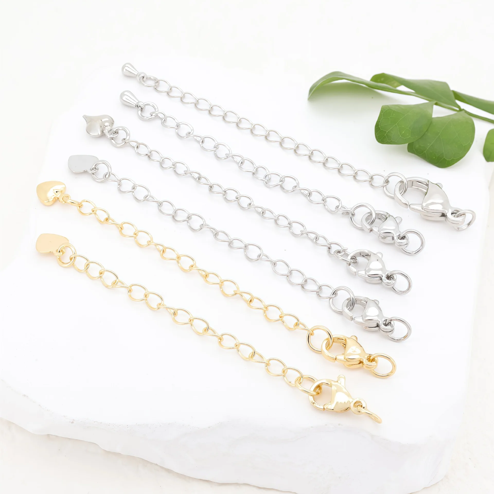 5 gold brass extension chains, with lobster buckles, jewelry accessories, suitable for DIY jewelry making, wholesale in batches