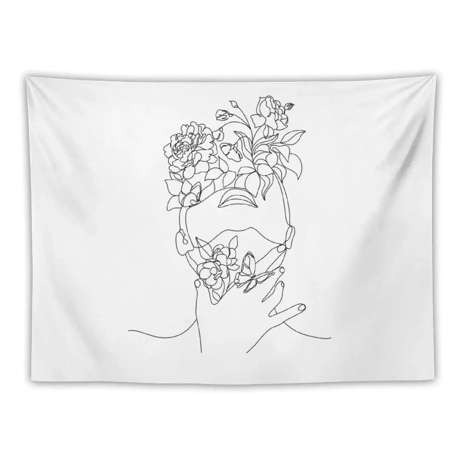 

Abstract face with flowers by one linedrawing. Portrait minimalistic style.Botanical print. Nature symbol of cosmetics. Tapestry