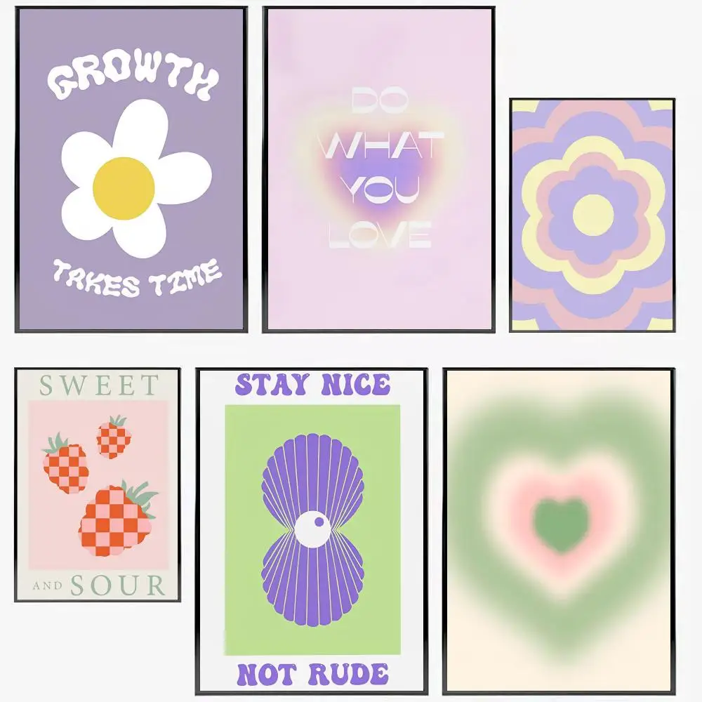 

Floral Heart Mushroom Butterfly Painting Calligraphy Frameless Canvas Poster Wall Art Perfect for Kitchen Bathroom Home Decor