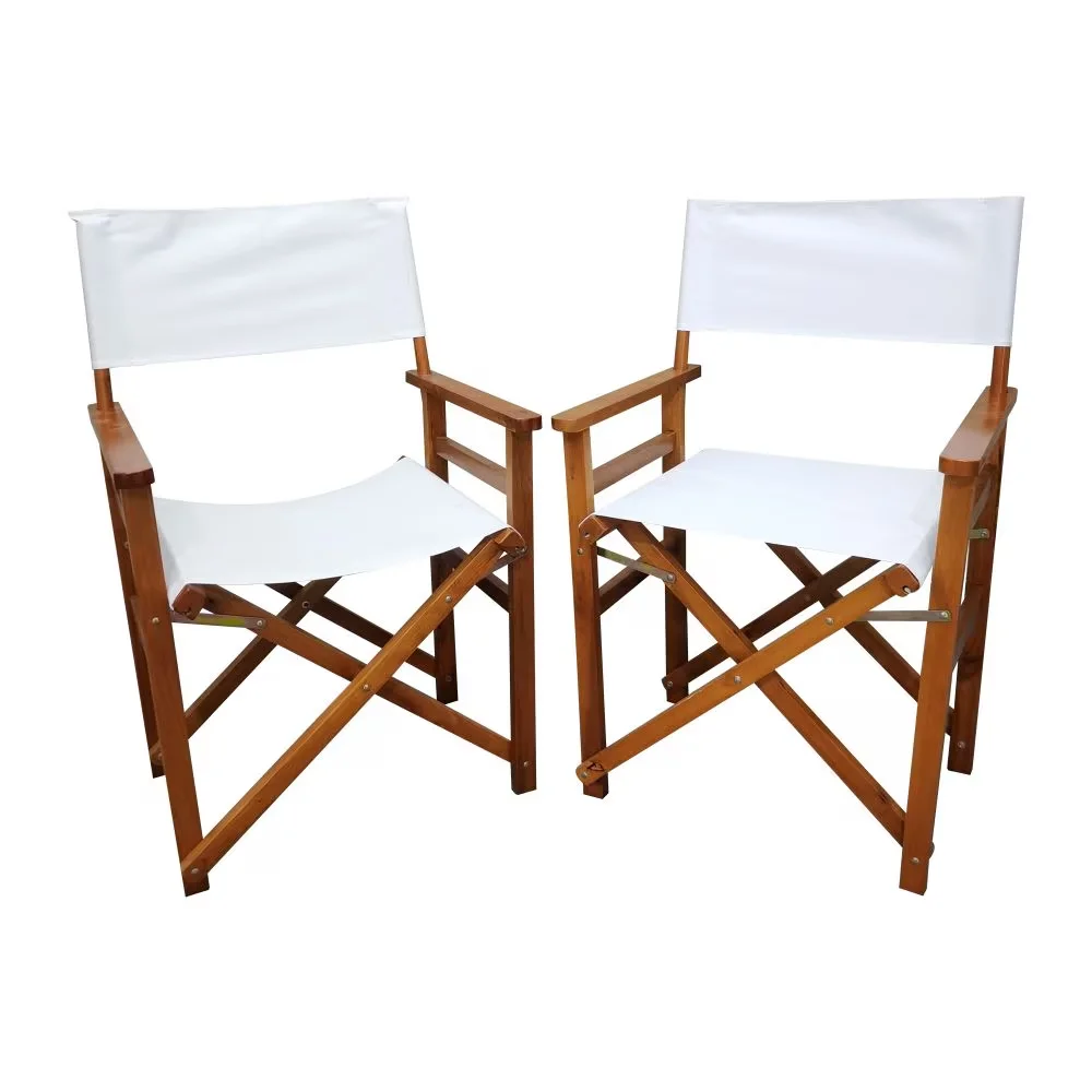 Set of 2 Folding Wooden Director Chairs Canvas Seating, Breathable Design, Lightweight, Foldable for Transport and Storage