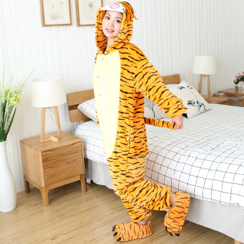 Kigurumi Jumping Tiger Cartoon Onesies Adults Kids Animal Pajamas Jumpsuits Anime Cosplay Costumes For Christmas Halloween Party image 2