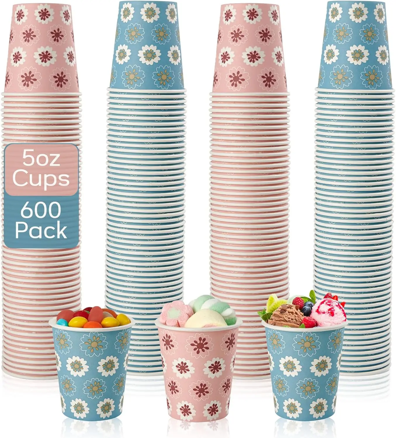 

600 Pack 5oz Paper Cups, Bathroom Cups, Mini Mouthwash Cups, Colorful Disposable Cups, Hot Drinking Cup for Travel, Part