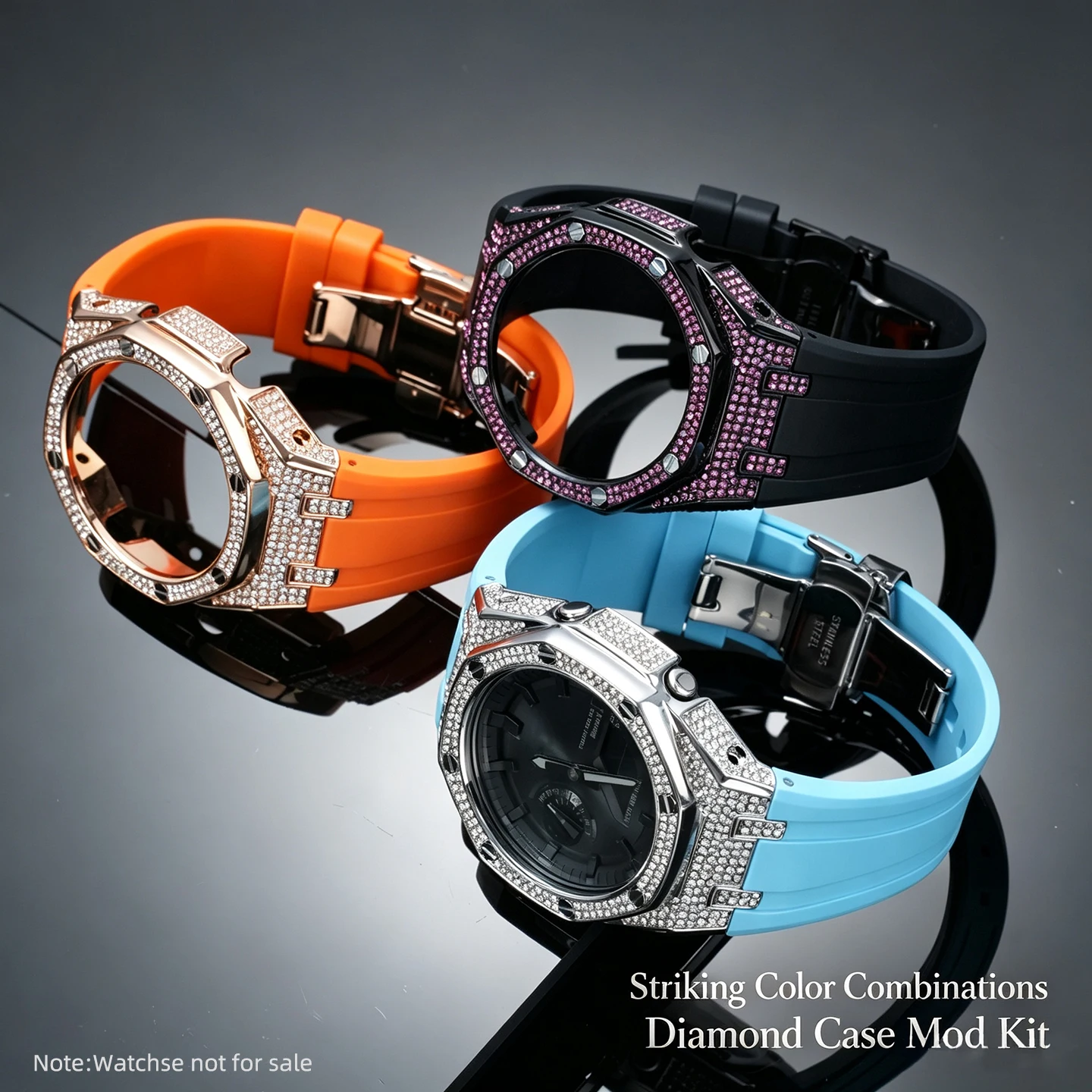 Diamond Starry Metal Case Rubber Strap Mod Accessories For Casio Farm Oak GA2100 GMA-S2100 GA-B2100 Men Women Replacement Kit