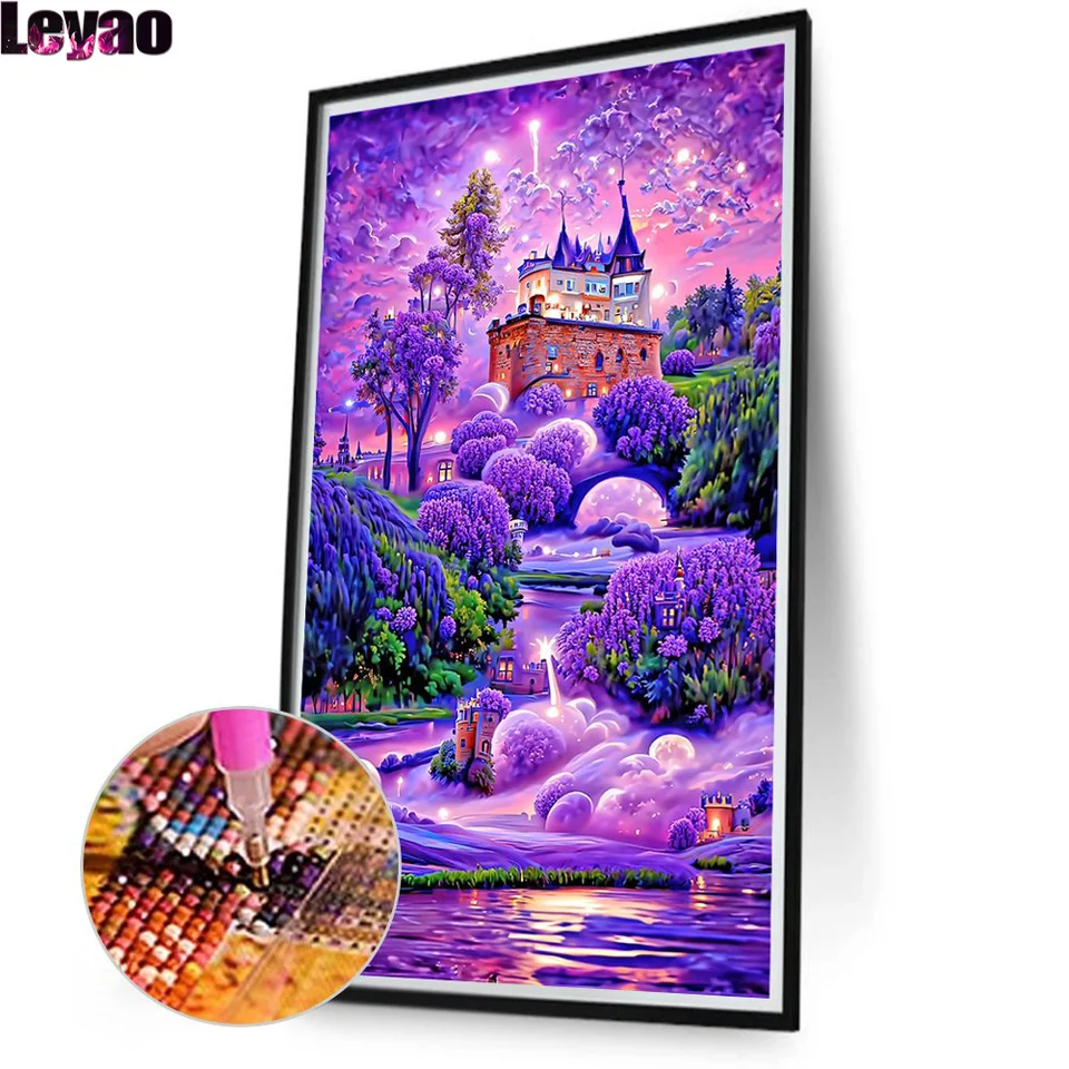 Purple Lavender Manor Castle New Arrival Diy diamond Painting Full Diamond Mosaic Diamond Embroidery Nordic Home Decor Picture