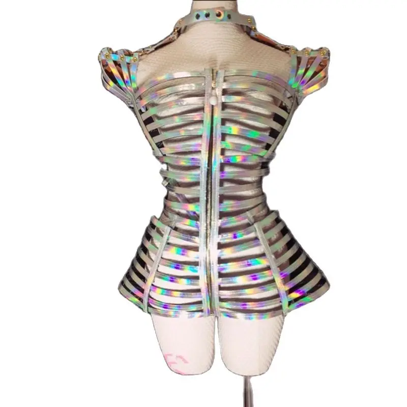 

New Mirror silver Laser bodysuit sexy women Nightclub bar jumpsuit model catwalk stage wear team dance show DJ costume