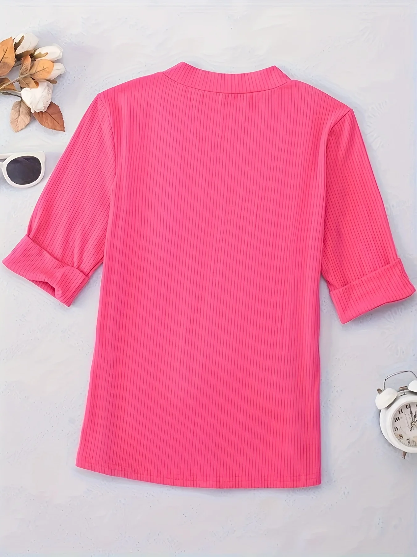 Plus Size Women Casual V Neck Solid Color T-Shirt Top