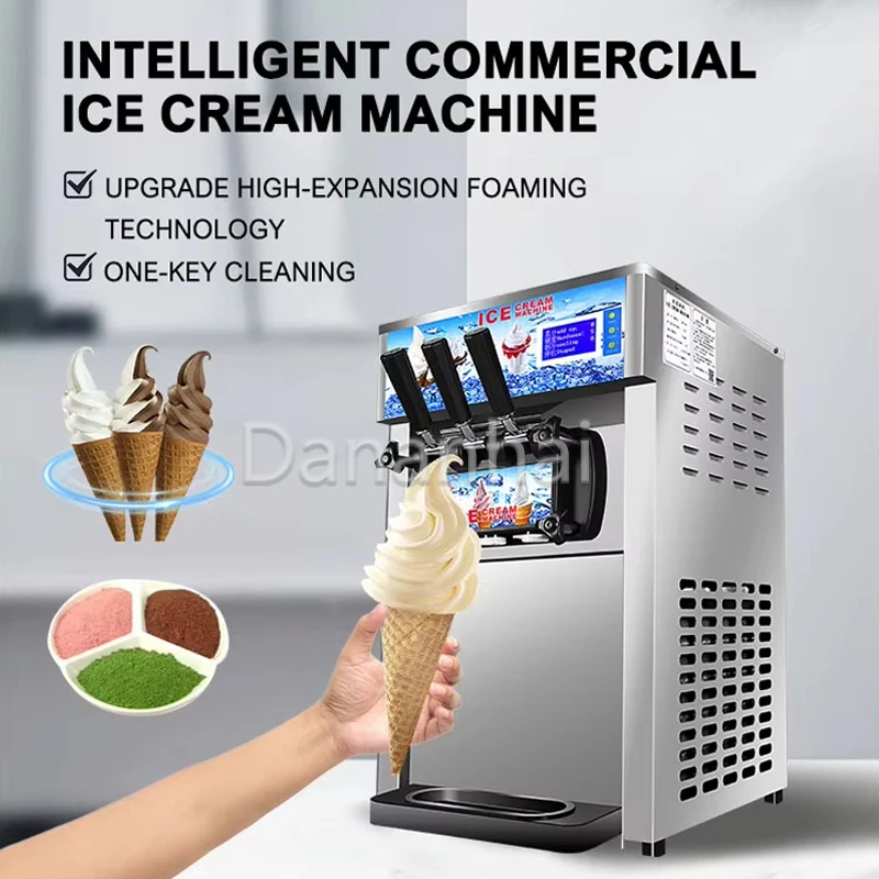 Pink Desktop Soft Ice Cream Maker 18L/H Output Commercial Stainless Steel Sundae Machine for Business Use