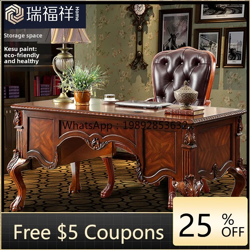 

LYY European Style Solid Wood Desk Combination Study Computer Desk American Style Office Home Writing Desk