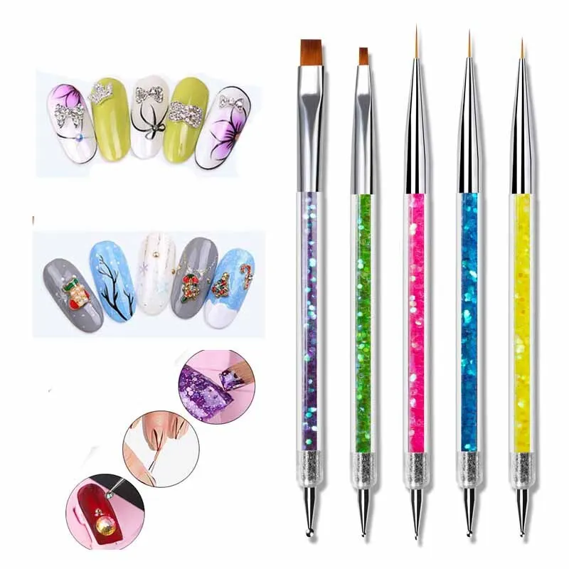 5Pcs Nails Art Dotting Pen Nails Brushes For Nails Art Accessories Tools Kits Nail Supplies For Professionals Manicure Set