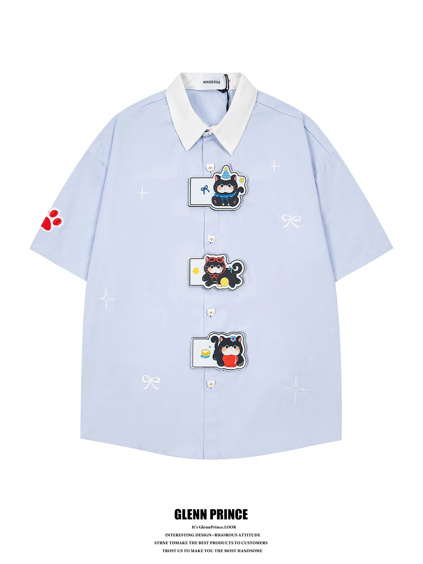 

GPstudio Japanese Style Patch Embroidery Short Sleeve Men's Shirt Summer Unique Ins Couple's Checkered Pattern Breathable...