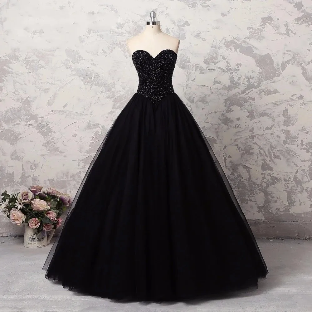 

GUXQD Sweetheart Black Quinceanera Dresses Sparkly Beading Tulle Floor-length Sweet 16 Masquerade Birthday Party Gowns