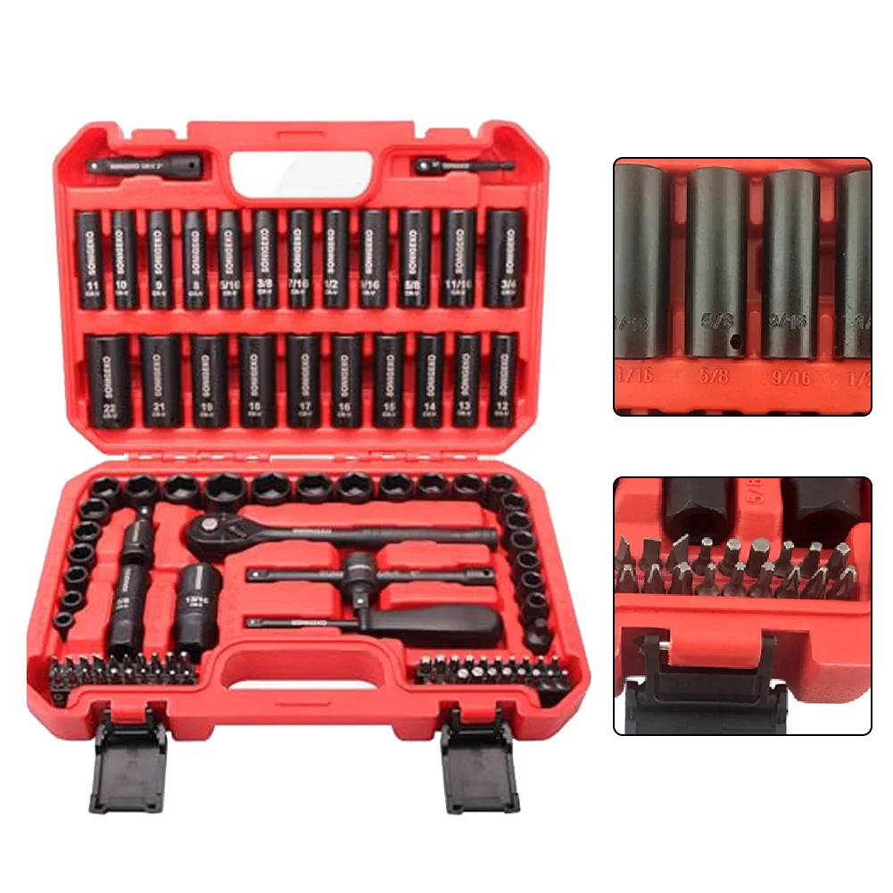 95 peças conjunto de 72 dentes 3/8 "métrico e para chaves de catraca imperiais para aço CR-V com alça de catraca métrica e para imperial