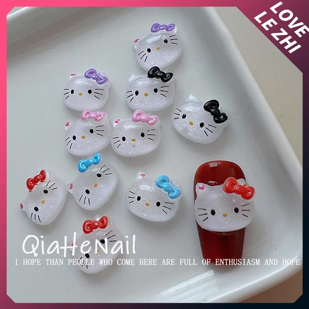 20Pcs Mini Cartoon Cute Cat Head Nails Art Charms Accessories Kawaii Sanrio Hello Kitty Manicure Diy Resin Accessories Promotion