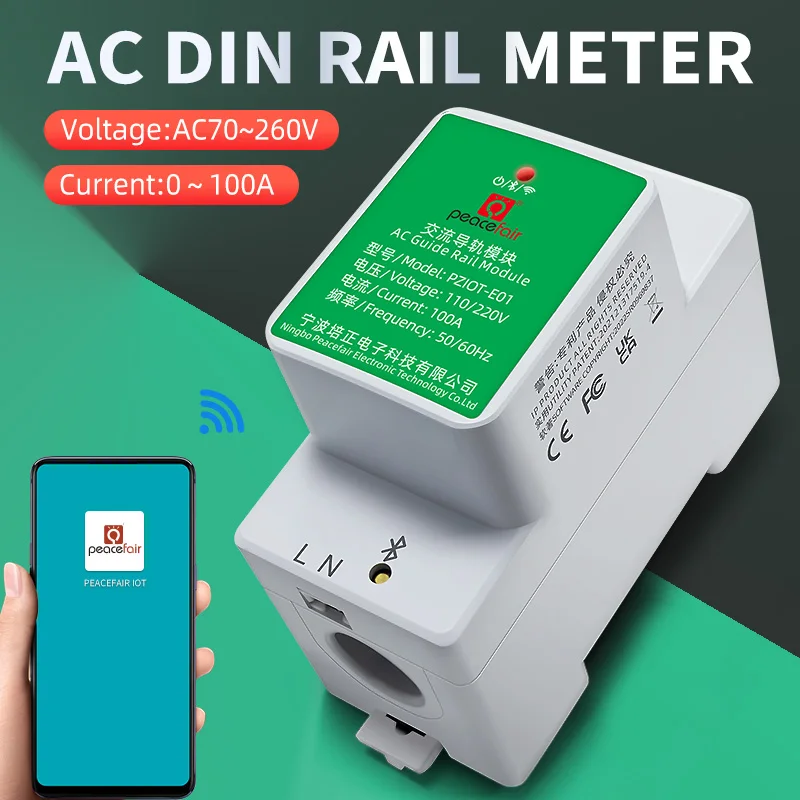 PZIOT-E01 Single-phase AC Din Rail Wifi Smart kWh Energy Meter Power Consumption Meter Watt Meter Voltmeter Ammeter