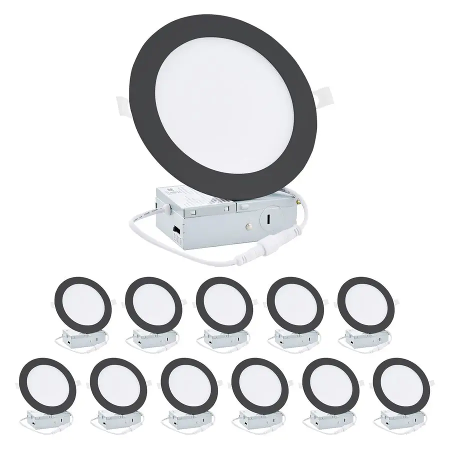 

4 Inch 12 Pack 2700K5000K Selectable, UltraThin LED Recessed Ceiling Light with Junction Box, 750LM, Dimmable Canless Wafer Down