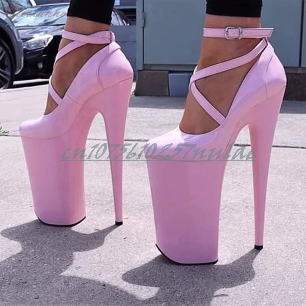 

Pink Pole Dance Cross Tied Hollow Pumps Pink Patent Leather Stiletto High Heel Fashion Women Shoes 2026 Spring Women Dance Shoes