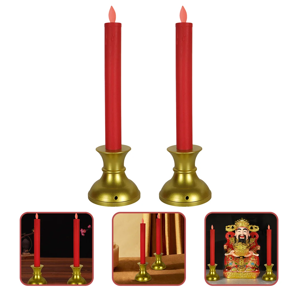 

2 Pcs Red Taper Candles Christmas Reusable LED Tea Light Holders Decorative Lights