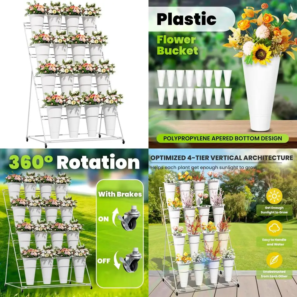 

Heavy-Duty 4-Tier Rolling Plant Stand with 16 Buckets for Movable Display and Easy Transport