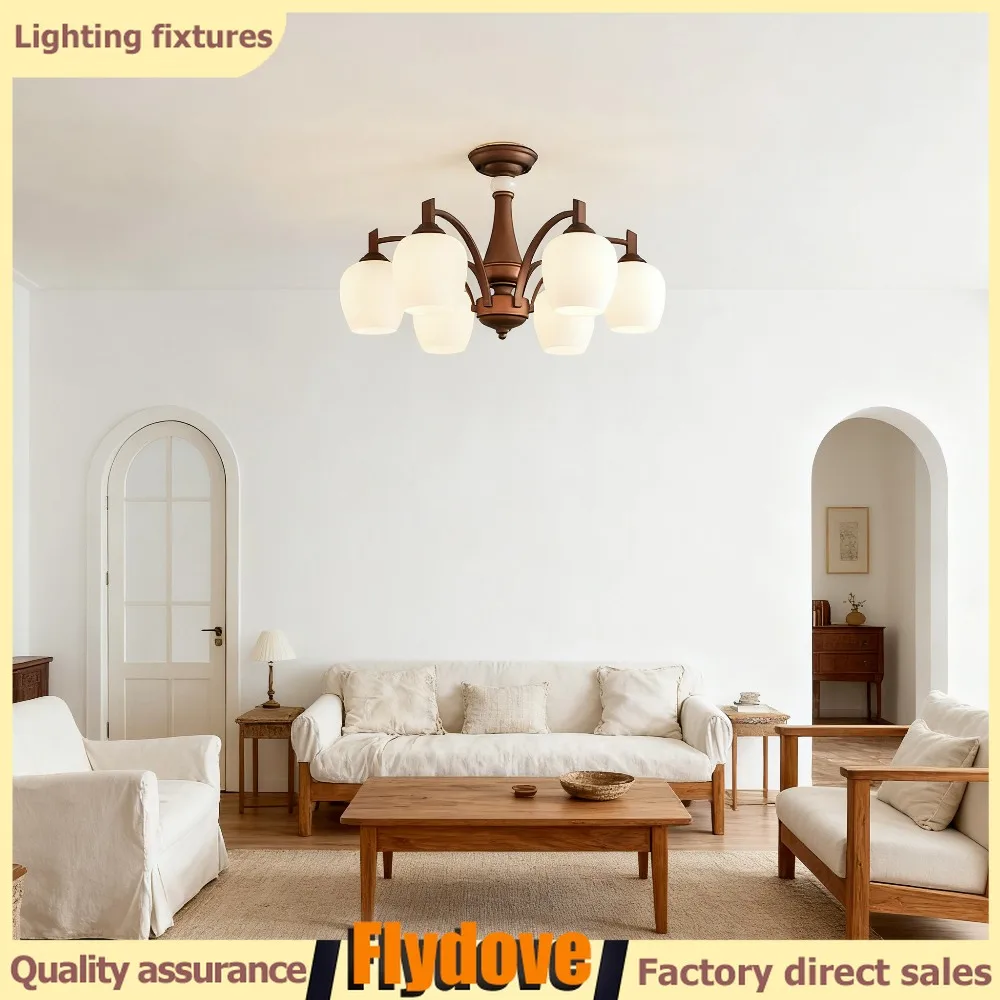 

Medieval Style Brass Living Room Chandelier Creative Retro Hall Master Bedroom Ceiling Mounted High-end LED Lighting Fixtures