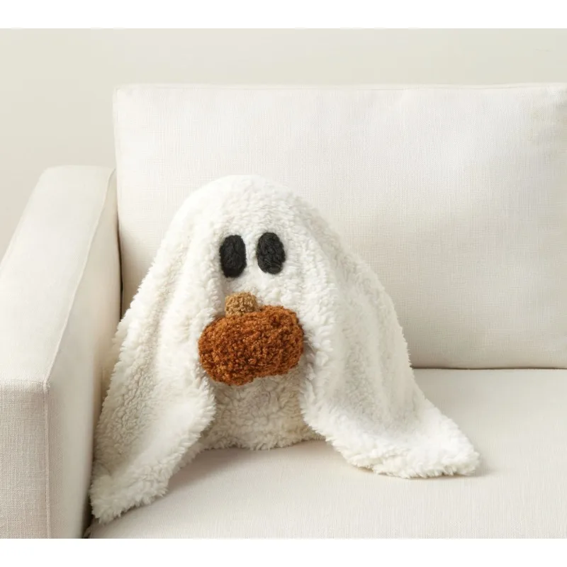 

New Gus The Ghost with Pumpkin Pillow Halloween Pumpkin Ghost Doll Throw Pillow Cushion Car Accessories Kawaii 28X33CM