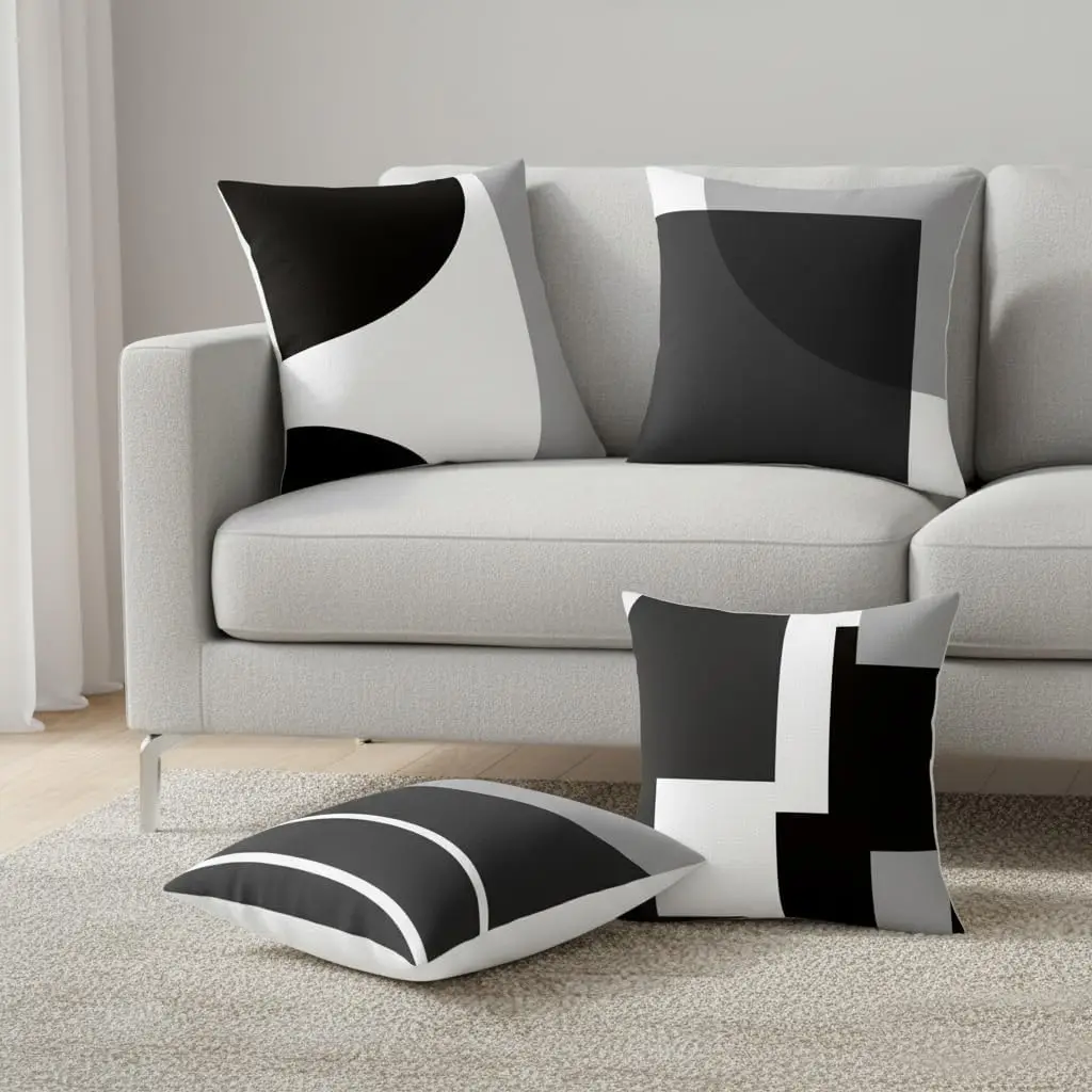 Black White Gray Geometric Pillow Covers 2