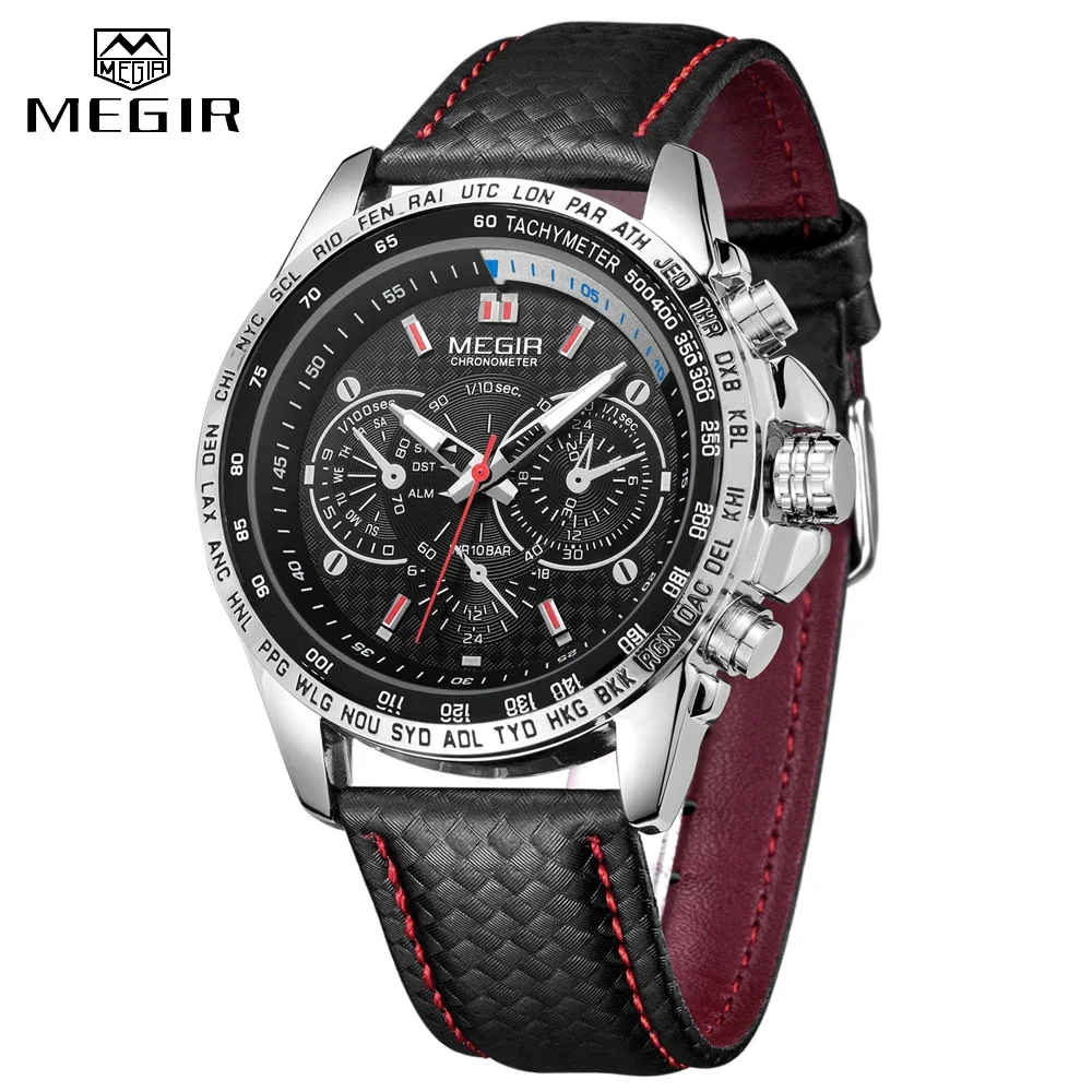 MEGIR Watches Men\'s Quartz Wrist Watches Top Brand Luxury Male Fashion Casual Luminous Waterproof Clock Leather Watch Hot 1010