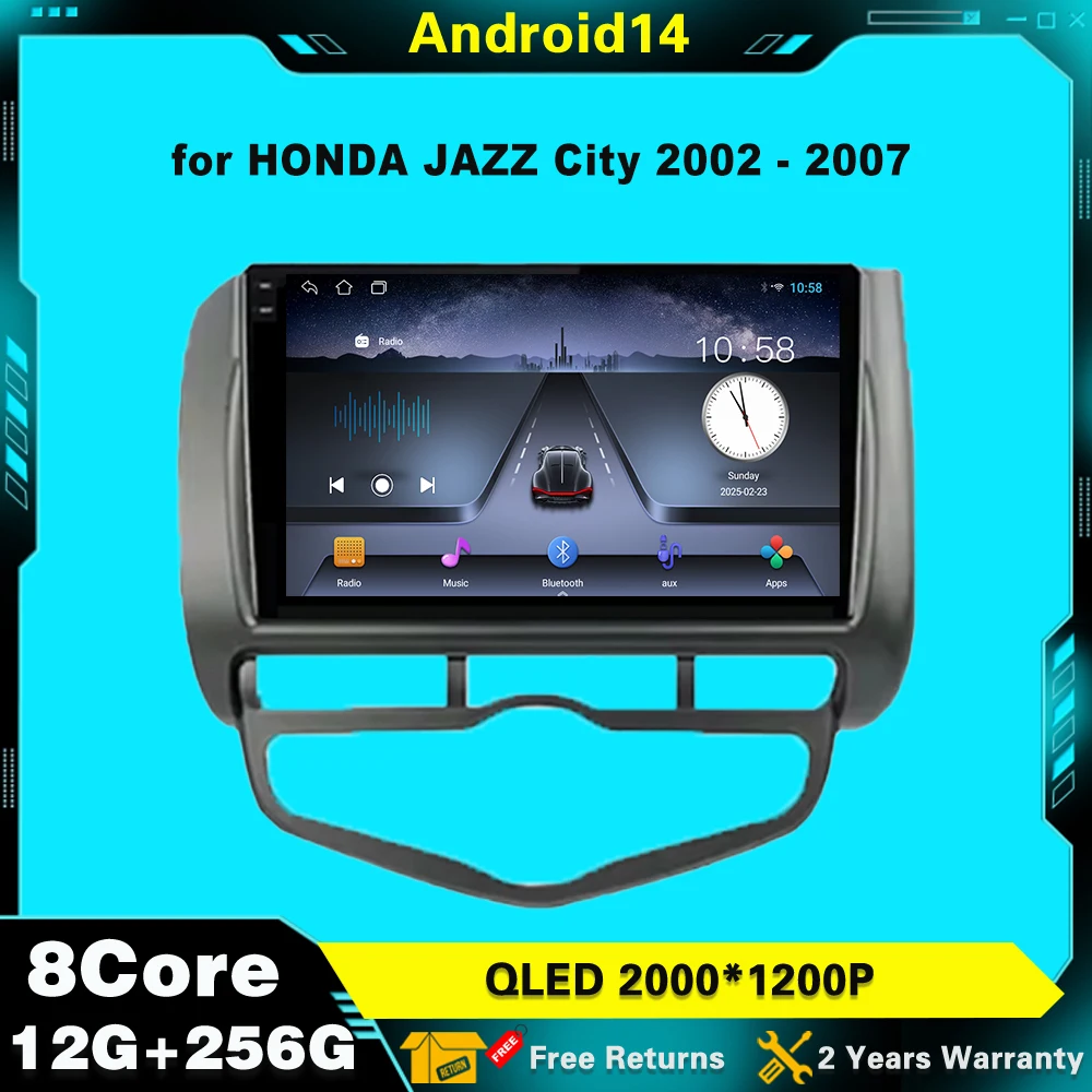 

9 inch Autoradio Navigation Android 14 Car Radio Carplay For HONDA JAZZ City 2002 - 2007 Car Stereo Core Multimedia Player