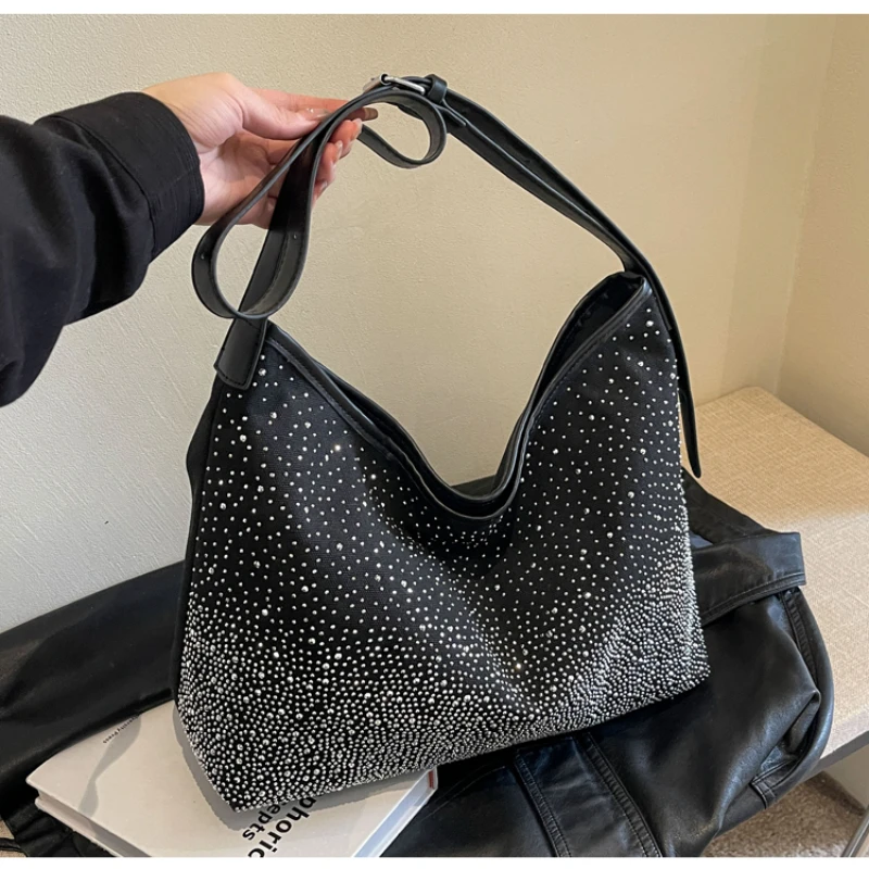 Canvas Shoulder Bags Casual Solid Zipper Diamonds Women‘s Bags Hot Sale 2024 Cusual Tote High Quality Bolso De Mano De Mujer