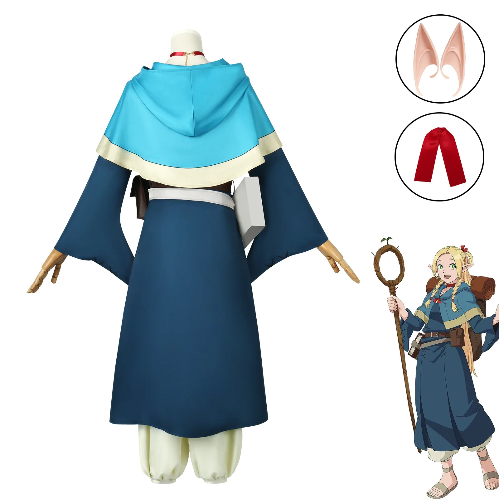 Disfraz de Anime Delicious in Dungeon, Cosplay de Marcille Donato, peluca, vestido, horquillas, uniforme, juego de rol de Halloween, trajes de utilería para niñas