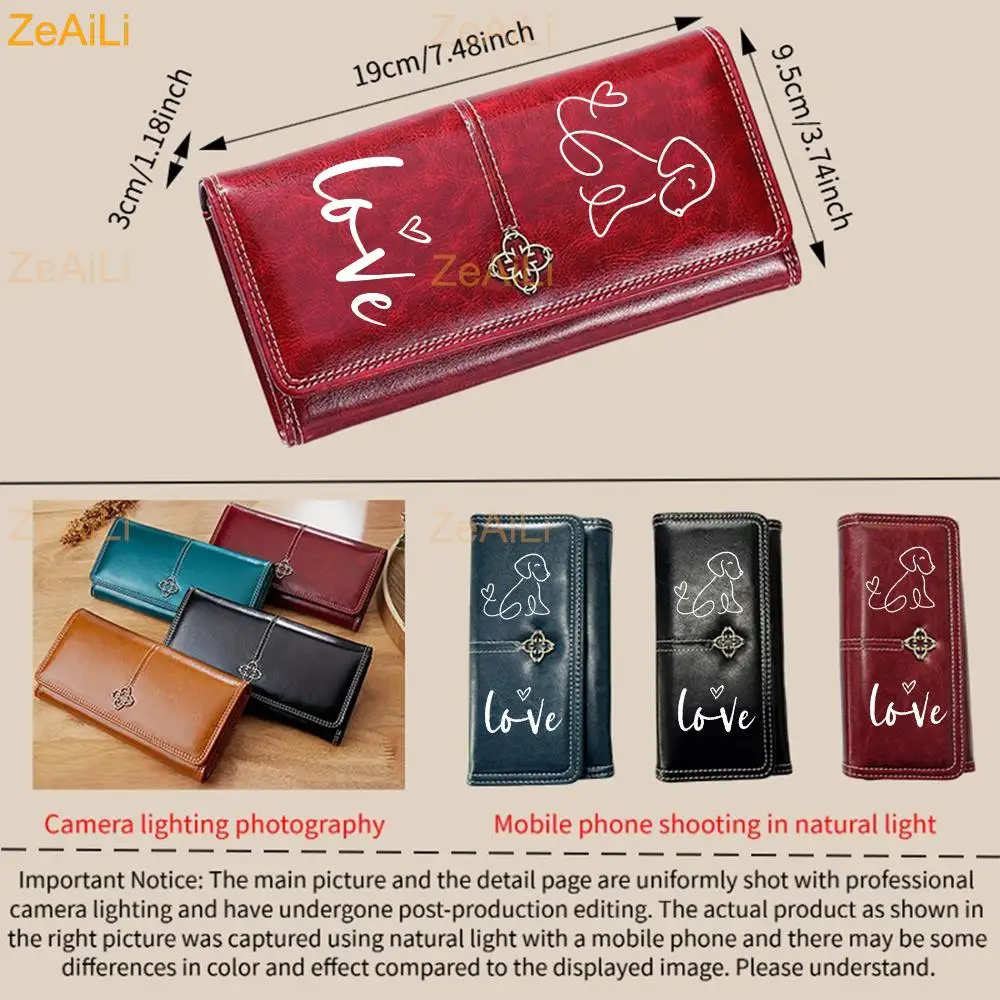 Love Letter Element Easy White Line Puppy Women Wallet Long Purses for Cards Holder Wallets Coin Pocket Ladies Handbags