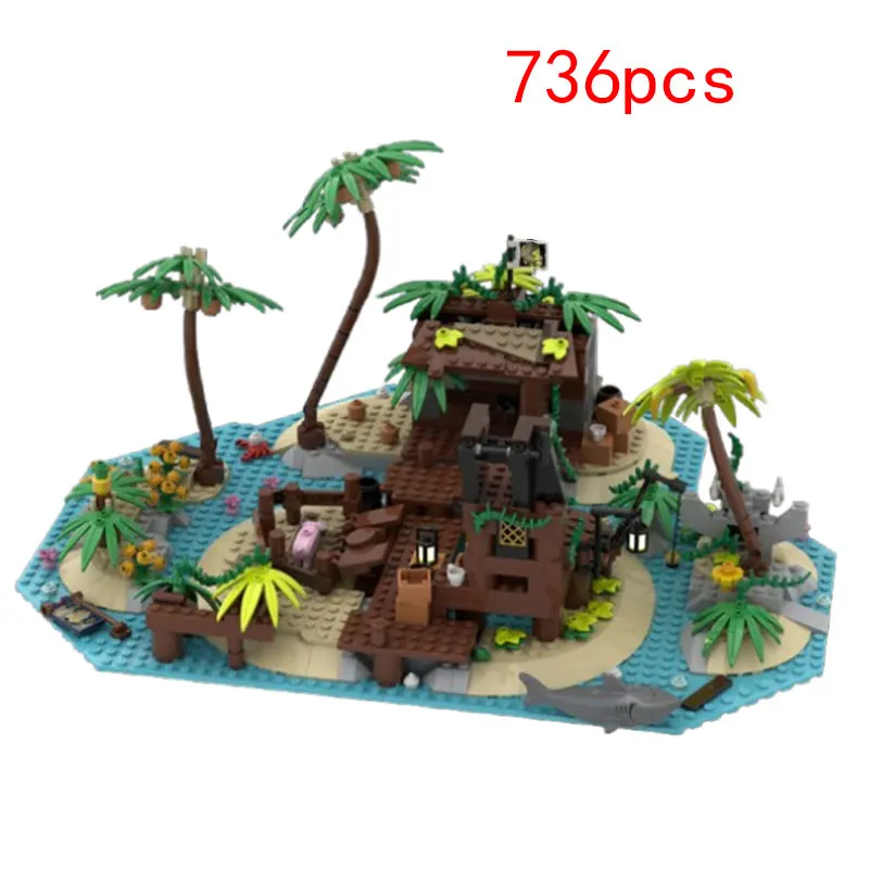 

Spot MOC-117866 736pcs small particle assembly building blocks pirate island building toy set gift set