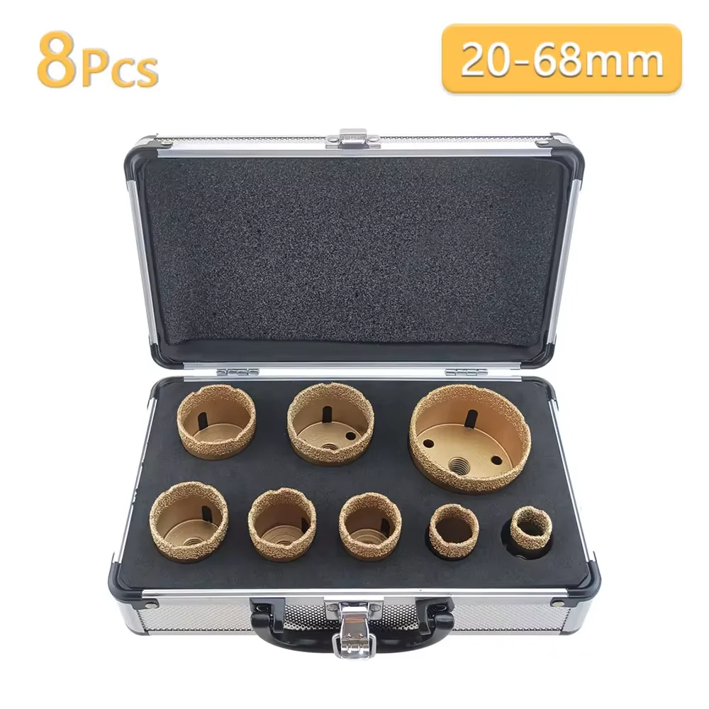 8 Pcs Dry Drill M14 Thread Brazing Hole Saw Set Porcelain Tiles Crowns Granite Marble Vitrified Tile Drill Bits Tools