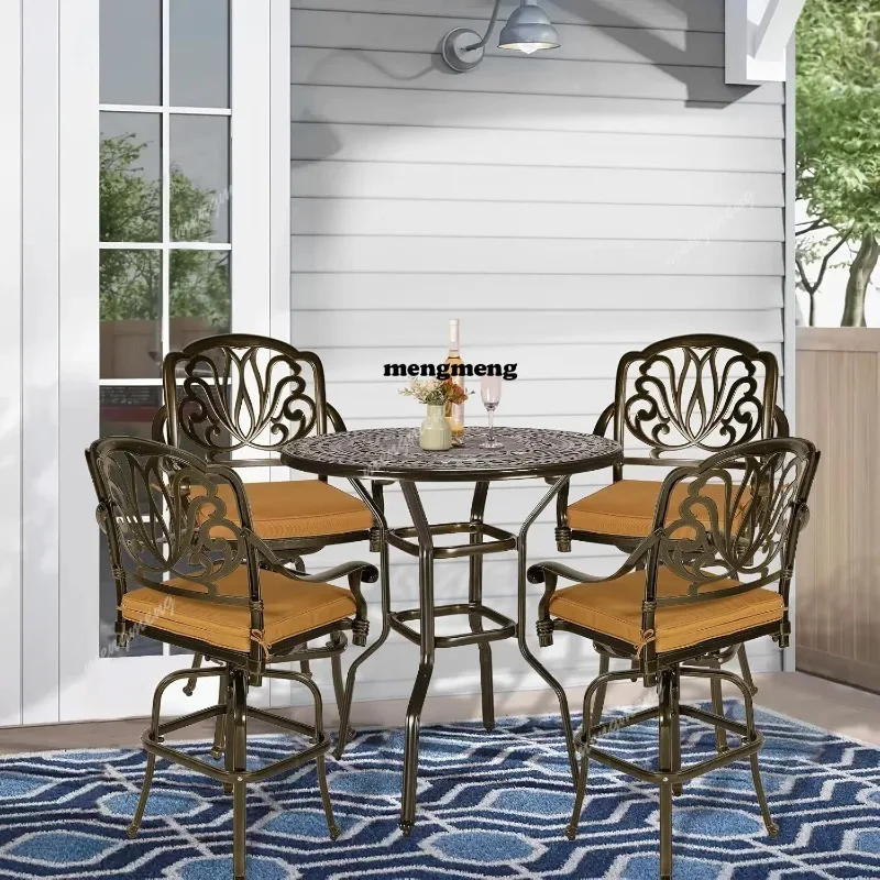 

5-Piece Patio Swivel Bistro Set, All-Weather Cast Aluminum Outdoor High Stool Set for Backyard Garden with 4, Customized