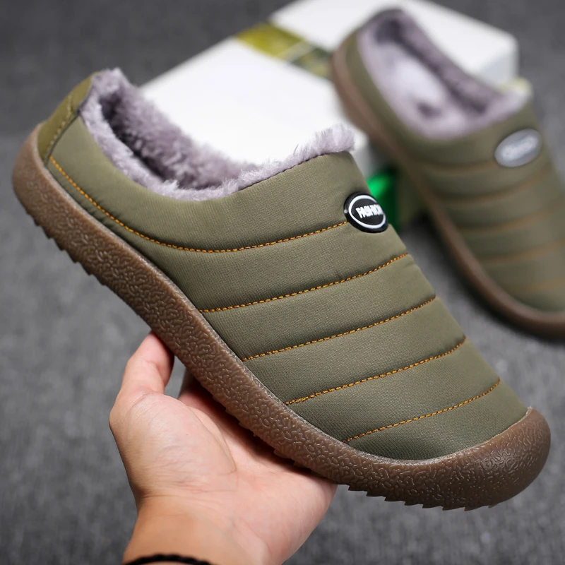 

Зимние теплые плюшевые мужские тапочки без шнуровки, хлопковые туфли-лодочки, унисекс, домашние и уличные шлепанцы, водонепроницаемые мужские тапочки, большой размер 48